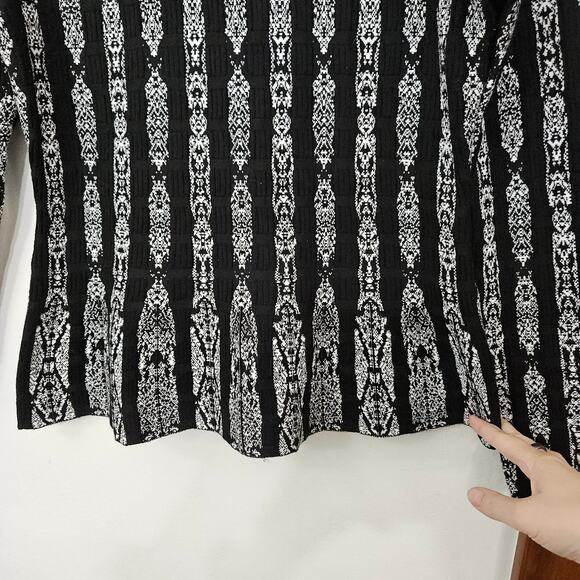 WHBM Black White Womens Vertical Striped Peplum Crew Neck Sweater Size Medium - Picture 5 of 7